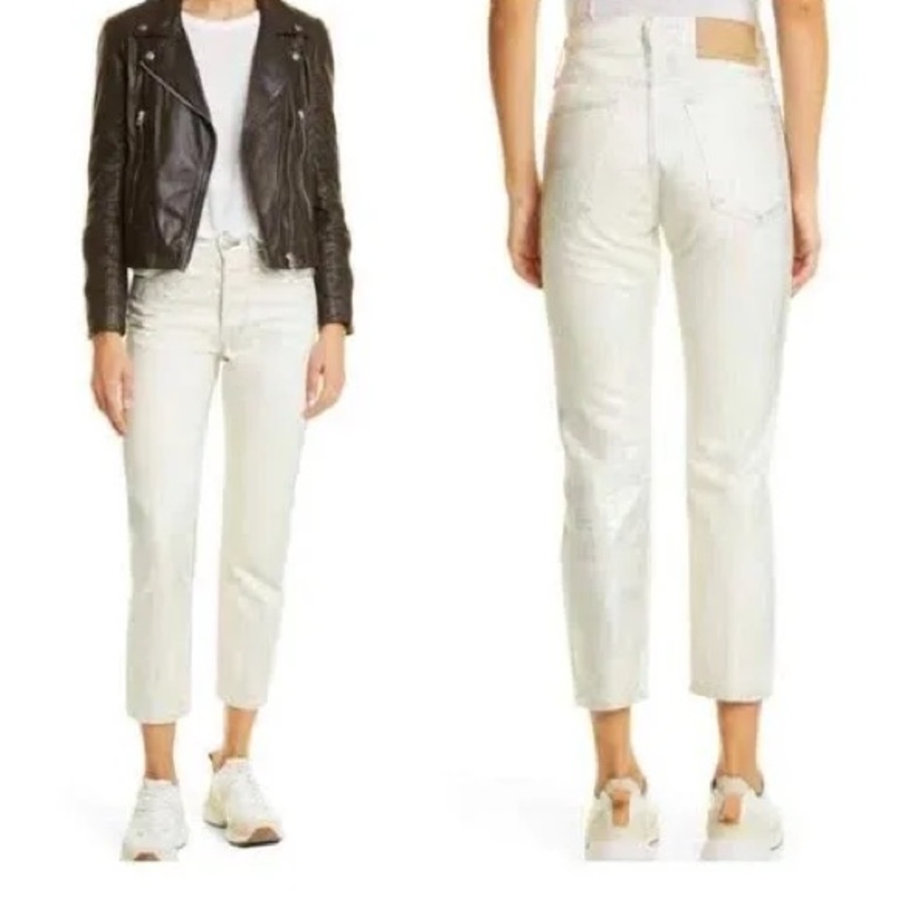 Rag & Bone White with Silver Accents Ankle Cropped Jeans